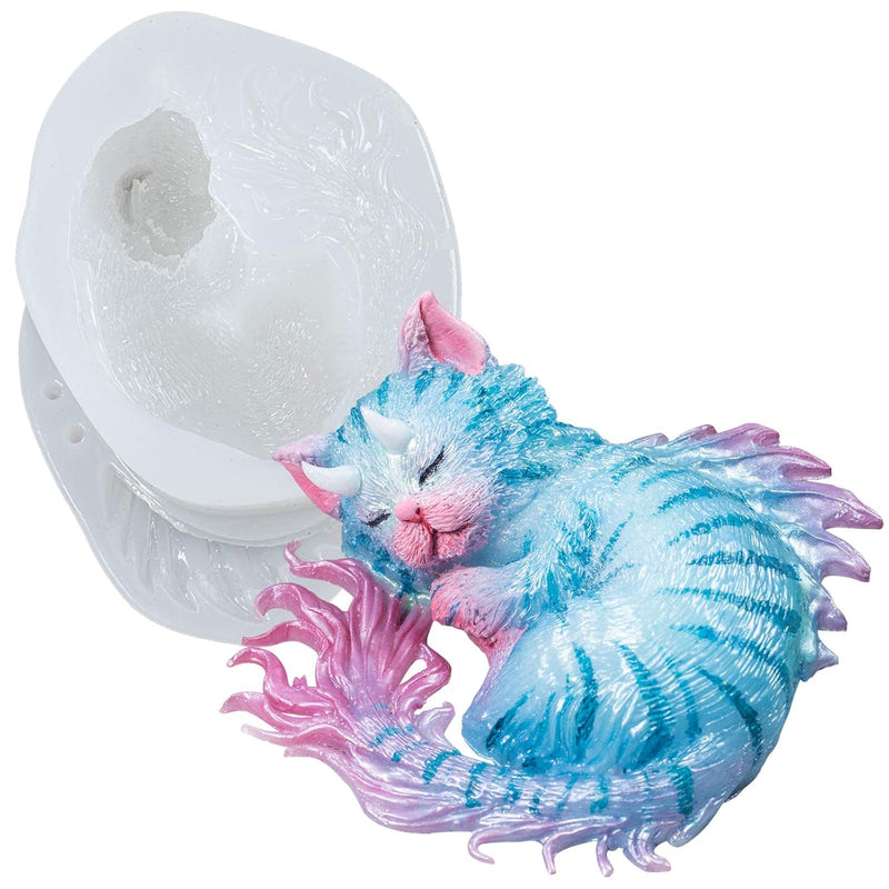 Devil Cat Epoxy Resin Silicone Mold Horned Dragon Kitten Spirit Animal For Pol