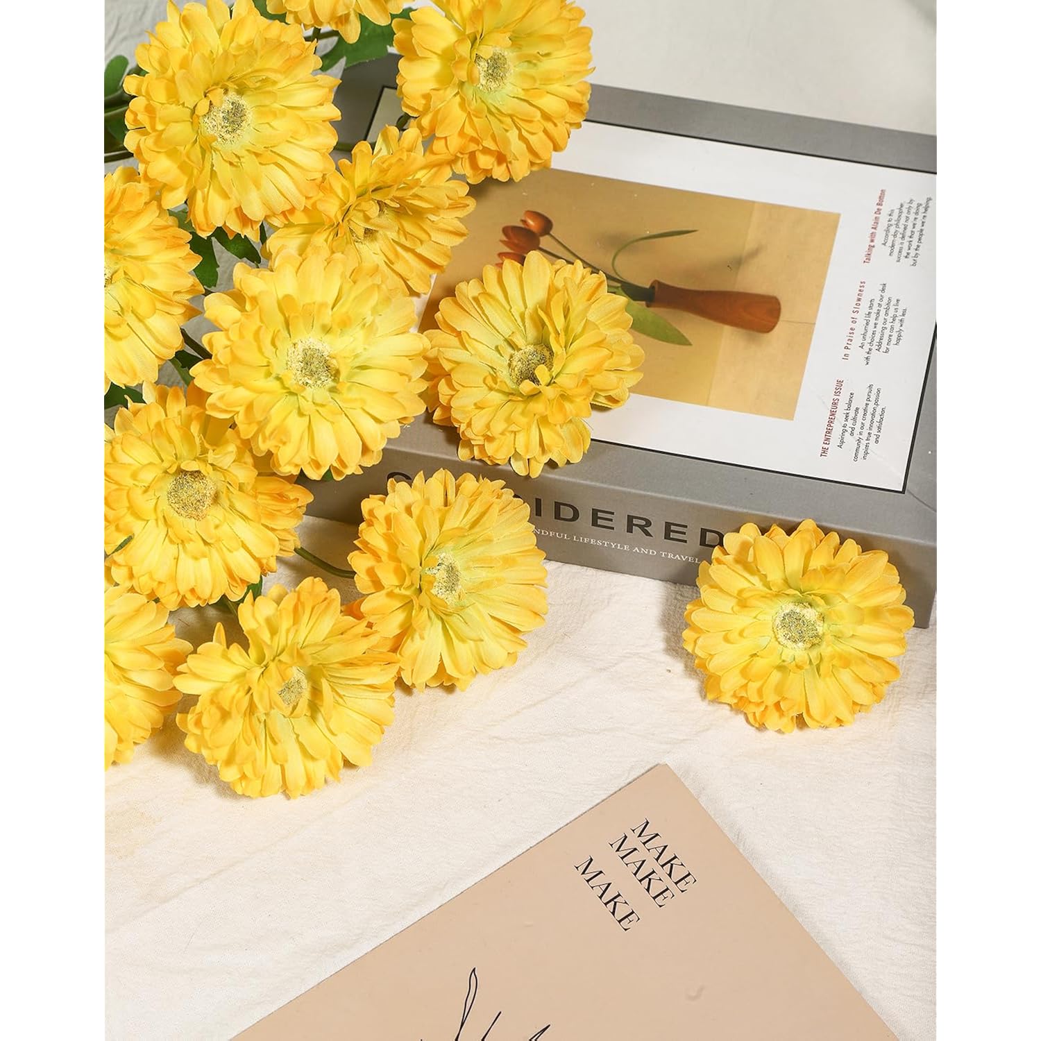 6Pcs Gerber Daisy Artificial Flowers, Realistic Silk Daisy Flowers For Wedding Centerpieces, Home Décor, Table Arrangements And Garden Cemetery Decor(Yellow)