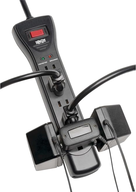 Surge Protector Power Strip 7 Outlets 7FT Flat Plug Extension Cord 2160J Wall Mount Black