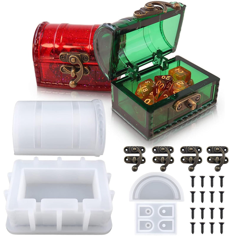Silicone Box Mold For Resin Casting, Treasure Chest Silicone Mold With Hasp Lock, Dice Storage Container For Diy Jewelry Dice Box Home Decor Resin Art Gifts