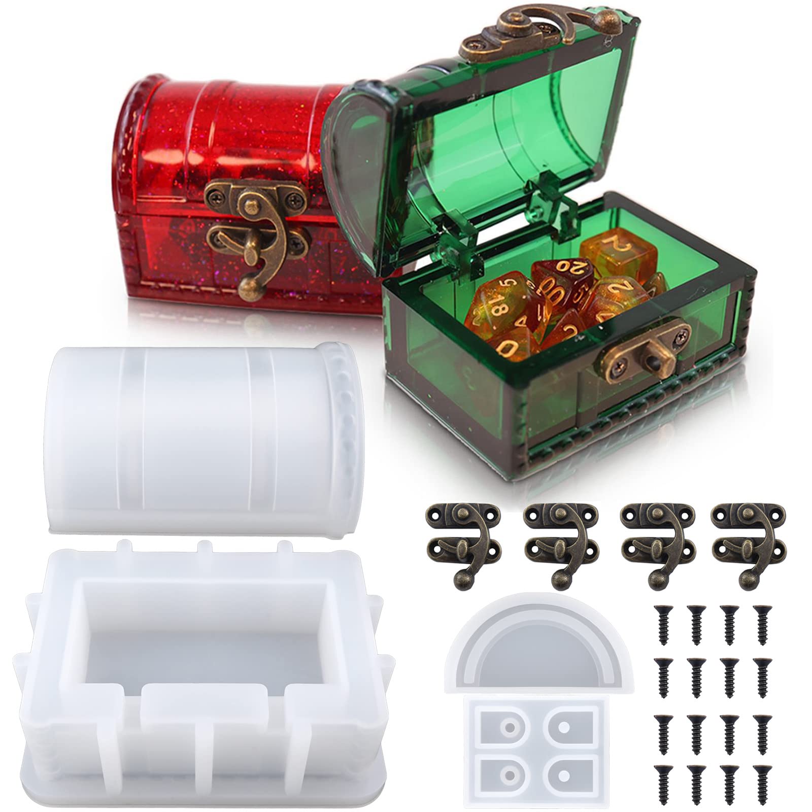 Silicone Box Mold For Resin Casting, Treasure Chest Silicone Mold With Hasp Lock, Dice Storage Container For Diy Jewelry Dice Box Home Decor Resin Art Gifts
