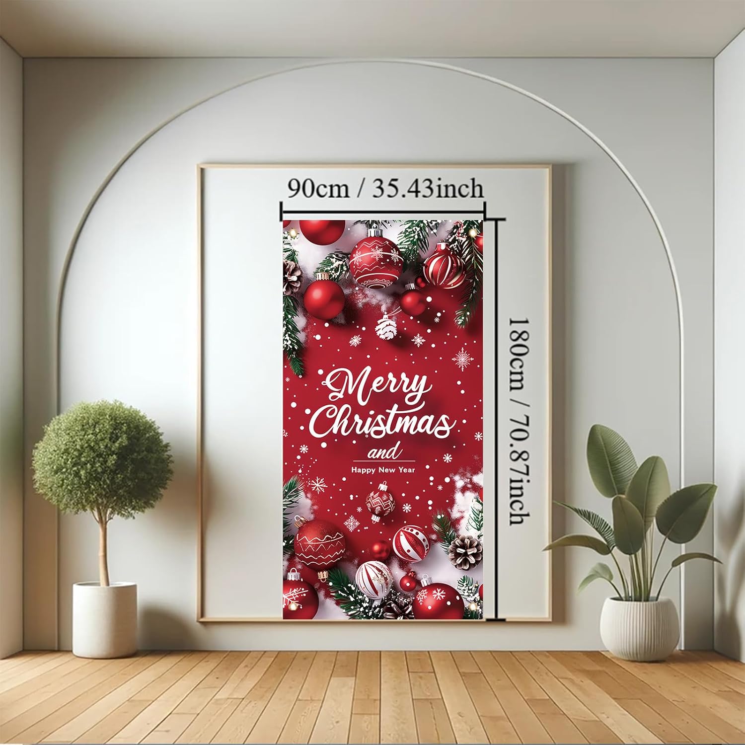 Merry Christmas Door Banner 35X71 Inch Red Christmas Front Door Cover With Snowflakes And Lettering For Xmas Winter Seasonal Holiday Party Porch Wall Hanging New Year Entryway Decoration