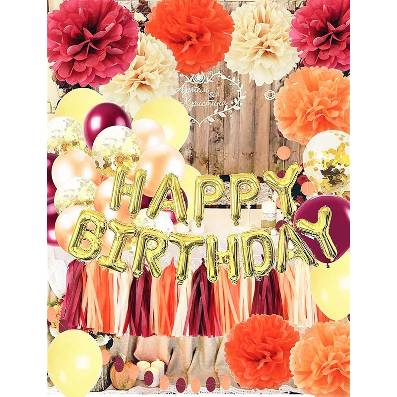 Fall Birthday Decorations Wine Burgundy Gold Champagne Orange /Happy B