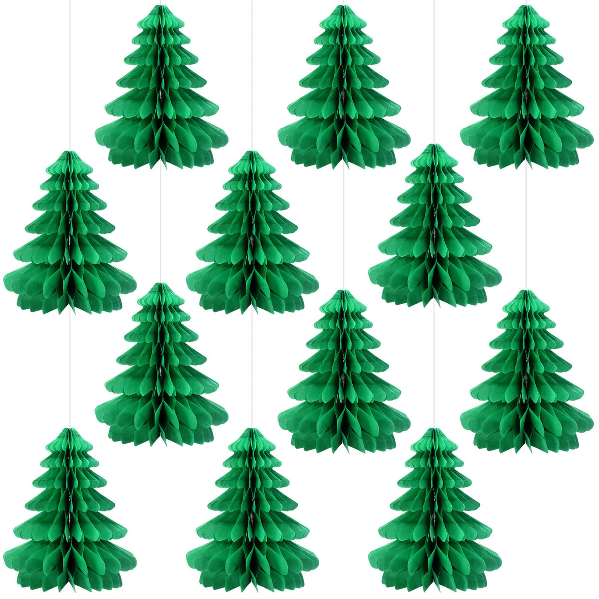 12 Pcs Christmas Honeycomb Trees Tissue Paper Centerpieces,Green