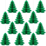 12 Pcs Christmas Honeycomb Trees Tissue Paper Centerpieces,Green