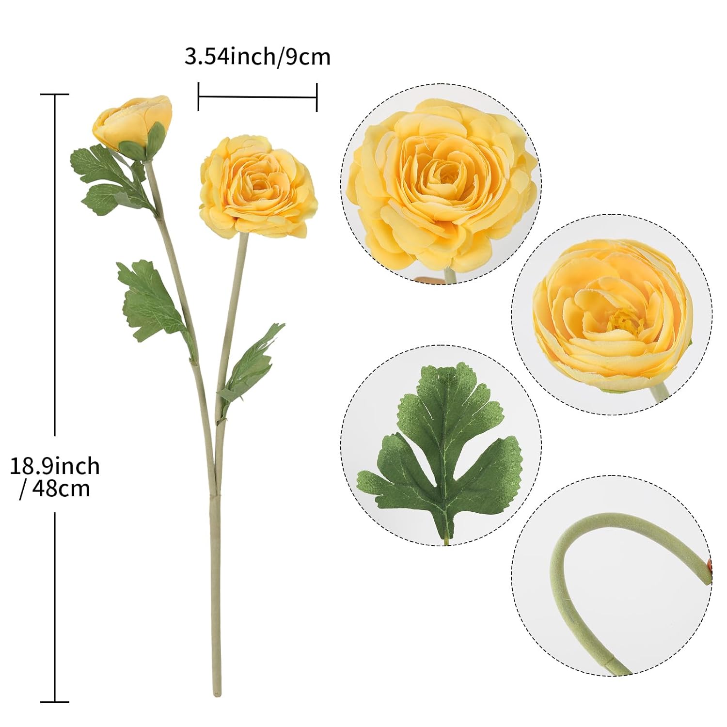 Artificial Silk Ranunculus Flowers 5Pcs Yellow Ranunculus Flowers 18.9Inch Fake Peonies With Stems For Living Room Bathroom Wedding And Engagement Party Diy Home Decor(Yellow)