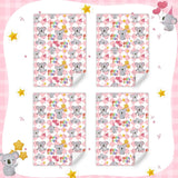 Koala Wrapping Paper For Happy Birthday Party, Lovely Koala With Heart Balloons Star Printed On Pink White Checkered Background Gift Wrap Paper - 4 Sheets Folded Flat - For Birthday, Holiday, Wedding