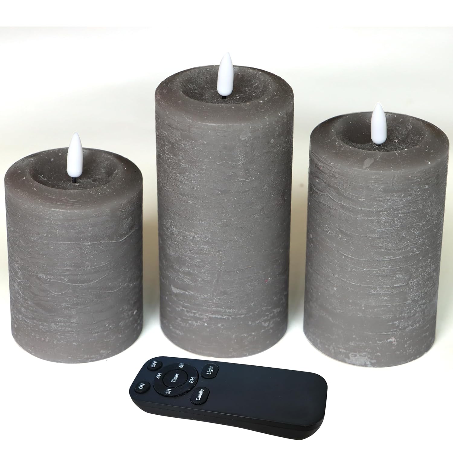 3"X4" 5" 6" Flameless Flickering Led Candles Real Wax Pillar Candles Battery Operated Electric Led Lights With Remote For Home Decorations Wedding Party, Grey, Set Of 3