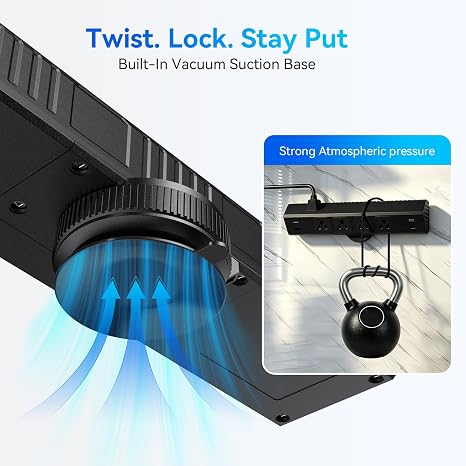 Suction Cup Power Strip 4 Outlets 4 USB 40W Fast Charging Station 4.9FT