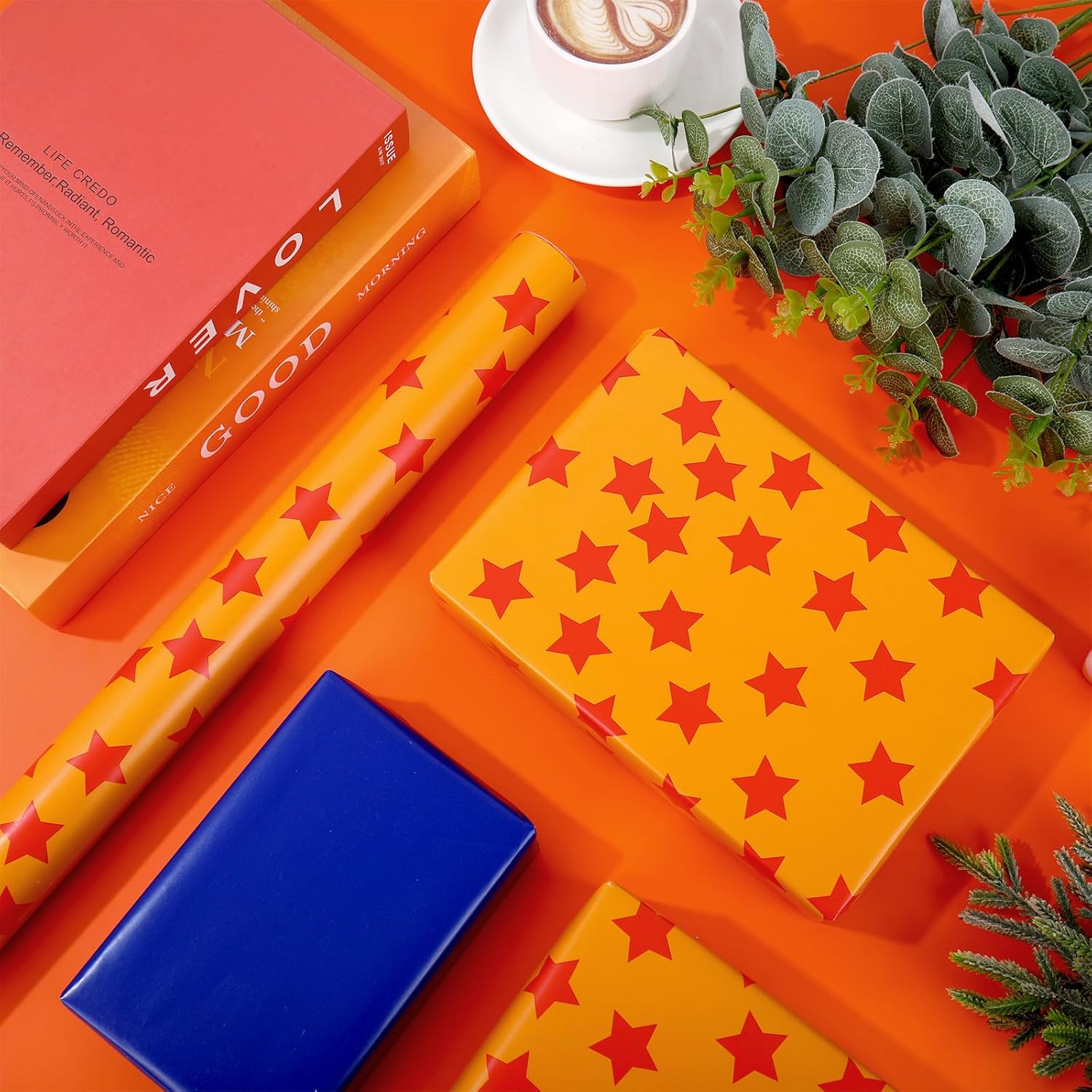 Anime Theme Wrapping Paper -Mini Roll- 17 Inch X 32.8Ft Blue Orange Star Gift Wrap Art Paper For Cartoon Animation Birthday Baby Shower Supplies
