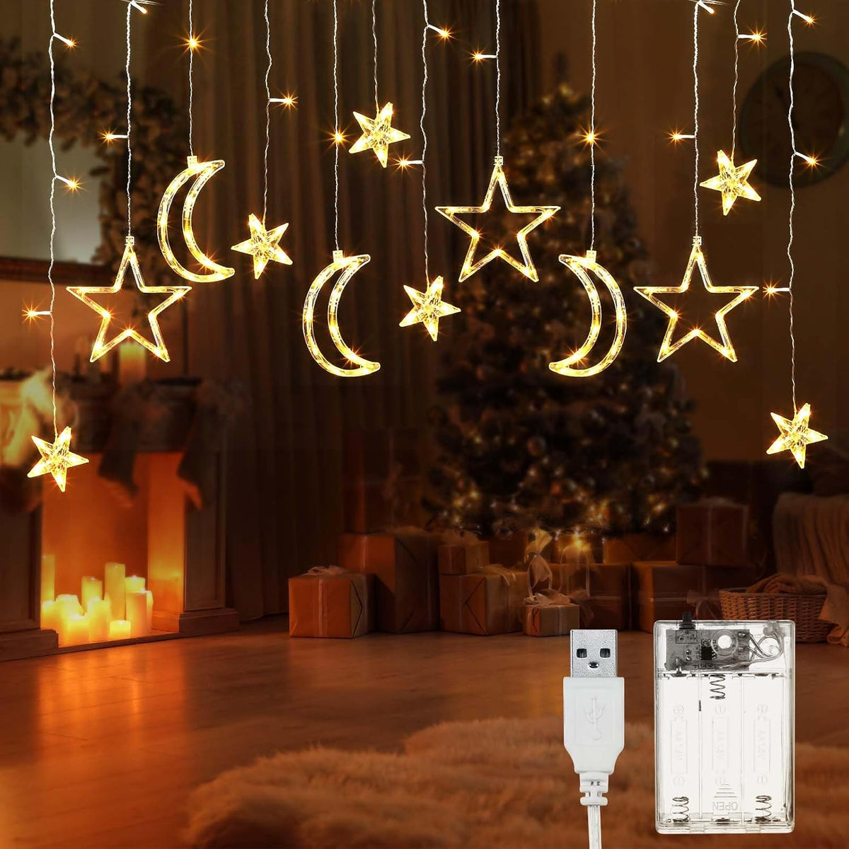11.48 Ft 21 Led Star And Moon String Lights Plug In Christmas Warm White Fairy Light Waterproof Decor For Bedroom Usb Po
