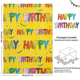 Yellow Happy Birthday Wrapping Paper Set Of 6 Sheets Folded Flat 20X28 Inches Per Sheet For Kids Girls Boys Men Women, Bright Color Happy Birthday Letter Like Balloons With Stars And Flags For All Birthday Occassions