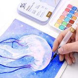 Premium Metallic Watercolor Cake Set, 21 Piece, 18 Colors, 1 Water Brush, 1 Sponge, 4 Mixing Wells
