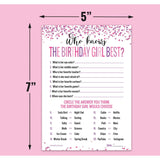 15 Who Knows The Birthday Girl Best Game Cards- For Child Or Teen- Fun And Easy Game For Party Or Sleepover- Girl Birthday Supplies, Activity, Decorations