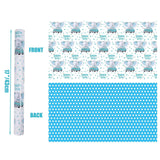 Reversible Baby Boy Wrapping Paper For Kids Boys - 17 Inch X 16.5 Feet - Blue Elephant Truck & Polka Dot - Cute Animals Patterns For Birthday Baby Shower New Baby Party Decoration