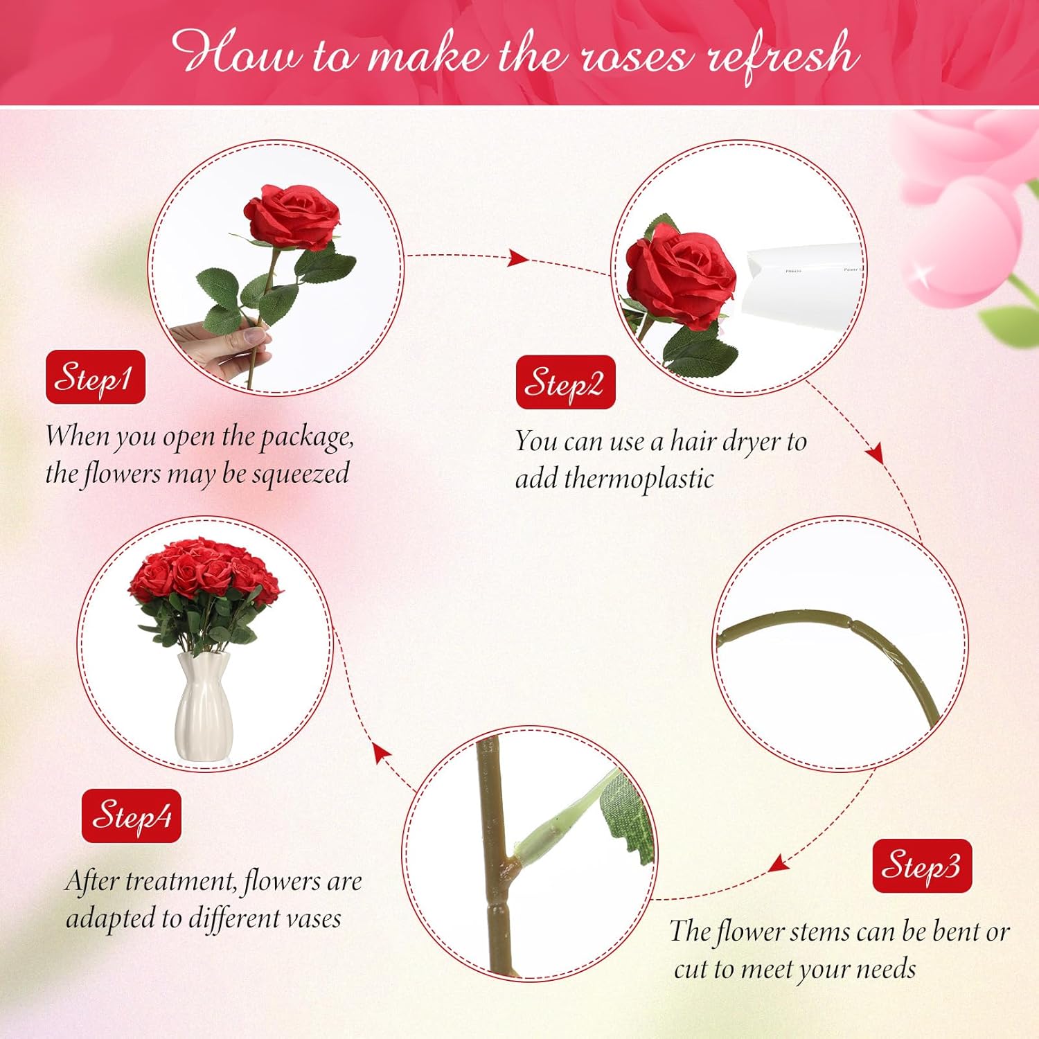 200 Pcs Artificial Roses Realistic Flowers Bulk Real Looking Fake Silk Rose Bouquets With Long Stem Flowers For Wedding Table Centerpieces Bridal Shower Party Home Garden Decor (Red)