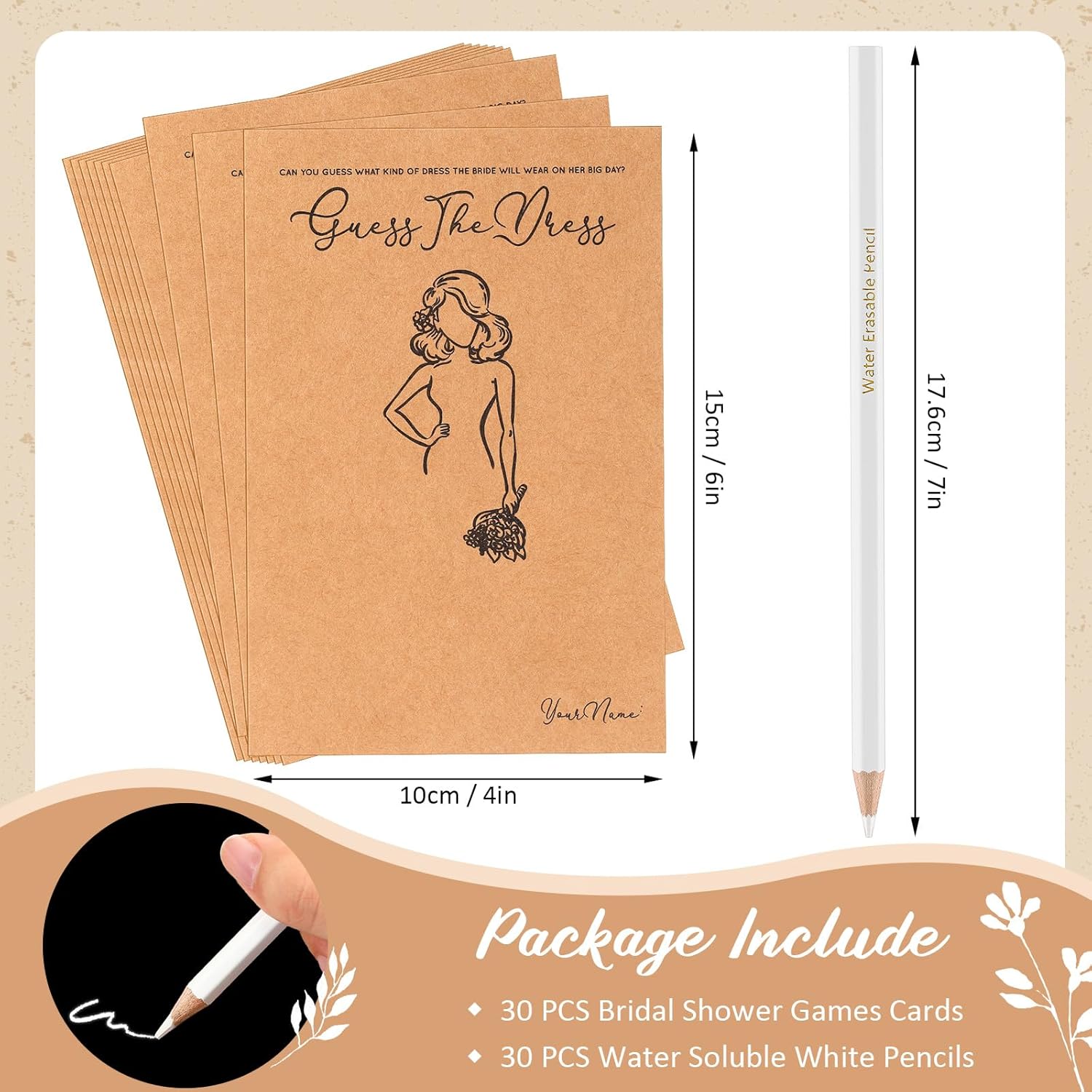 30 Sets Guess The Dress Bridal Shower Games For Guests Include Wedding Shower Games Cards And Water Soluble Pencils Fun Wedding Decorations Party Ideas Supplies(Brown)