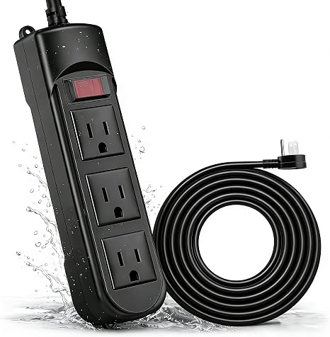 Outdoor Power Strip 25 Ft Heavy Duty Extension Cord 3 Outlets IPX4 Weatherproof