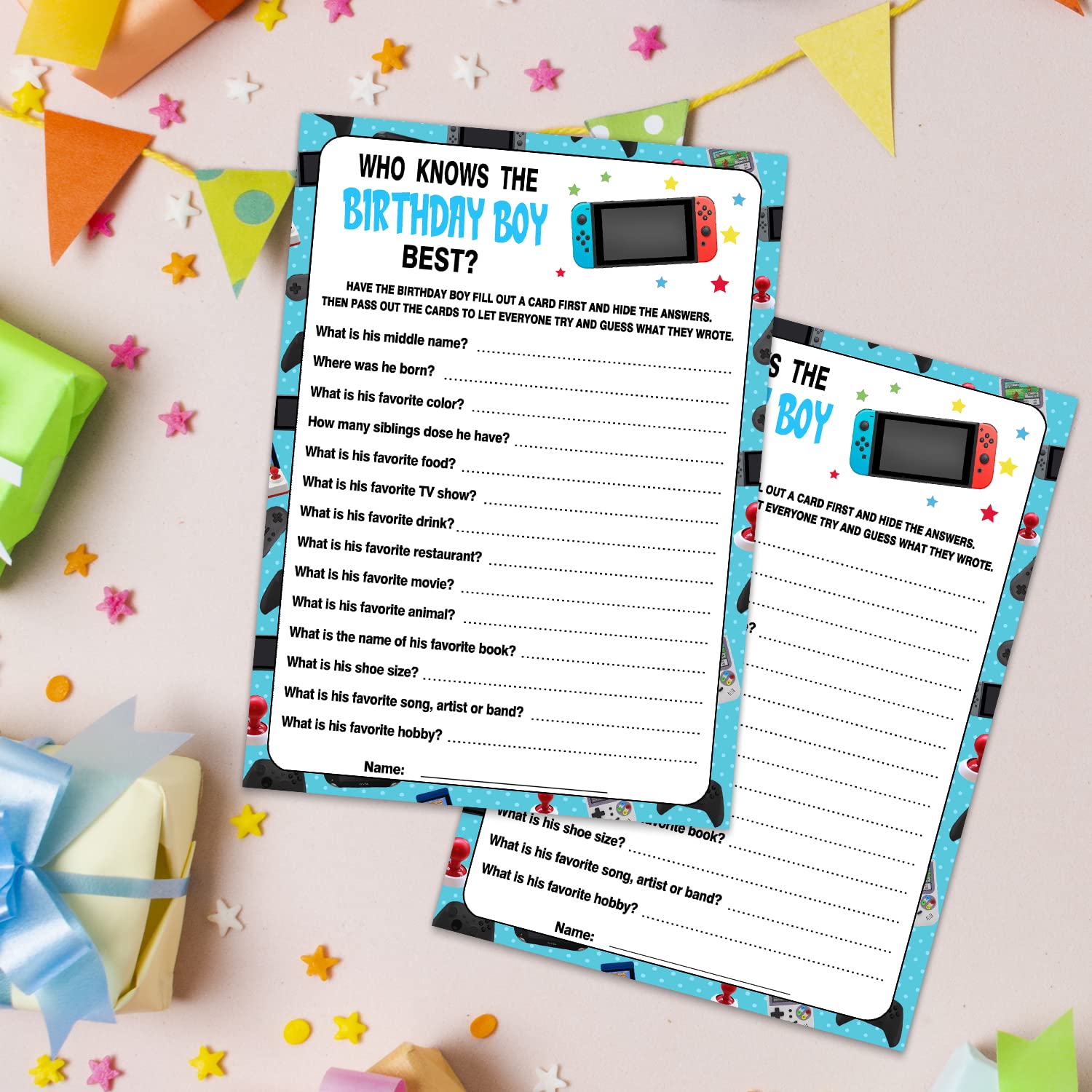 20 Who Knows The Birthday Boy Best Game Cards - Boy Birthday Party Activity Game Console Themed Party Activity And Idea - For Boy Birthday Supplies, Activity, Decorations