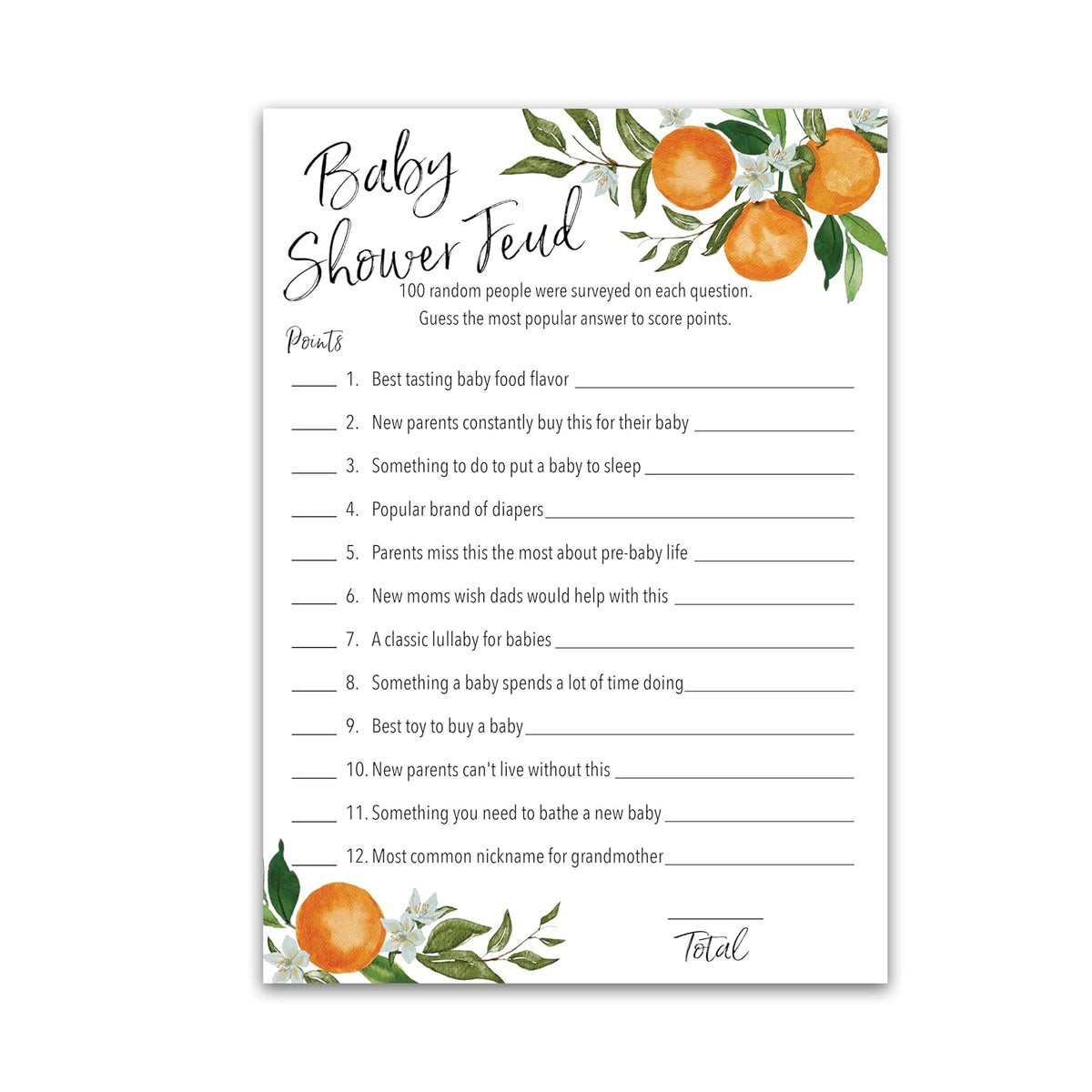 A Little Cutie Baby Feud Game - Pack Of 25 - Citrus Orange Theme Fun Family Feud Game, Baby Shower Activity, Shower Fued Games G350-Bsf