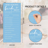 Minimalist Blue Wedding Shower Games Cards, Who Knows Bride Best, Bridal Shower Games, Engagement Party Wedding Card For 25 Guests, Bridal Party Supplies 4X9Inch-A16