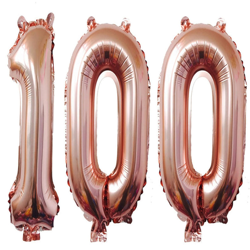 40Inch Rose Gold Foil 100 Helium Jumbo Digital Number Balloons, 100Th