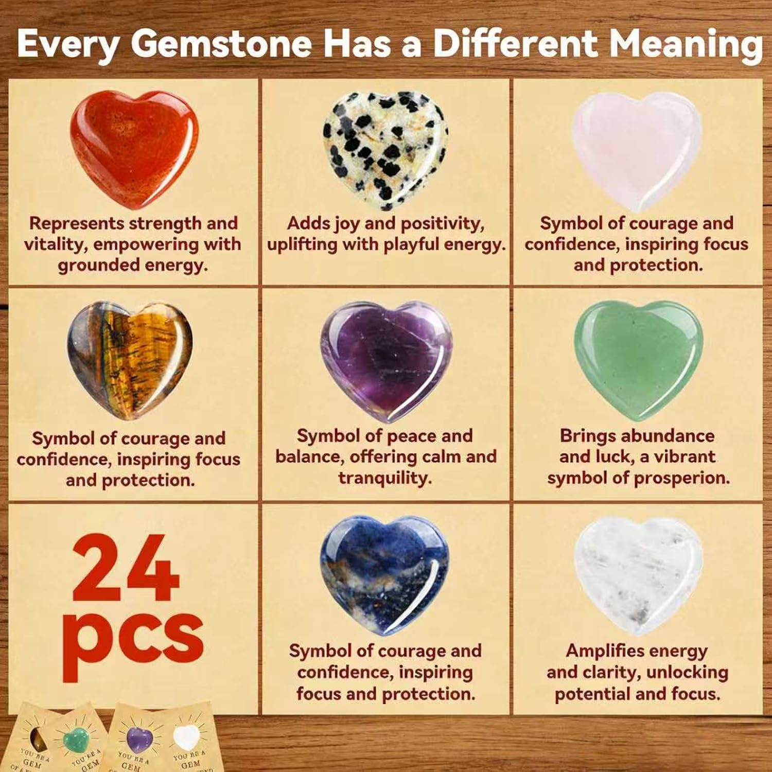 Valentines Day Gifts For Kids – 24 Pack Valentine Cards With Heart-Shaped Gemstones, Natural Crystal Rock Exchange Gifts For Boys & Girls, Classroom School Party Favors