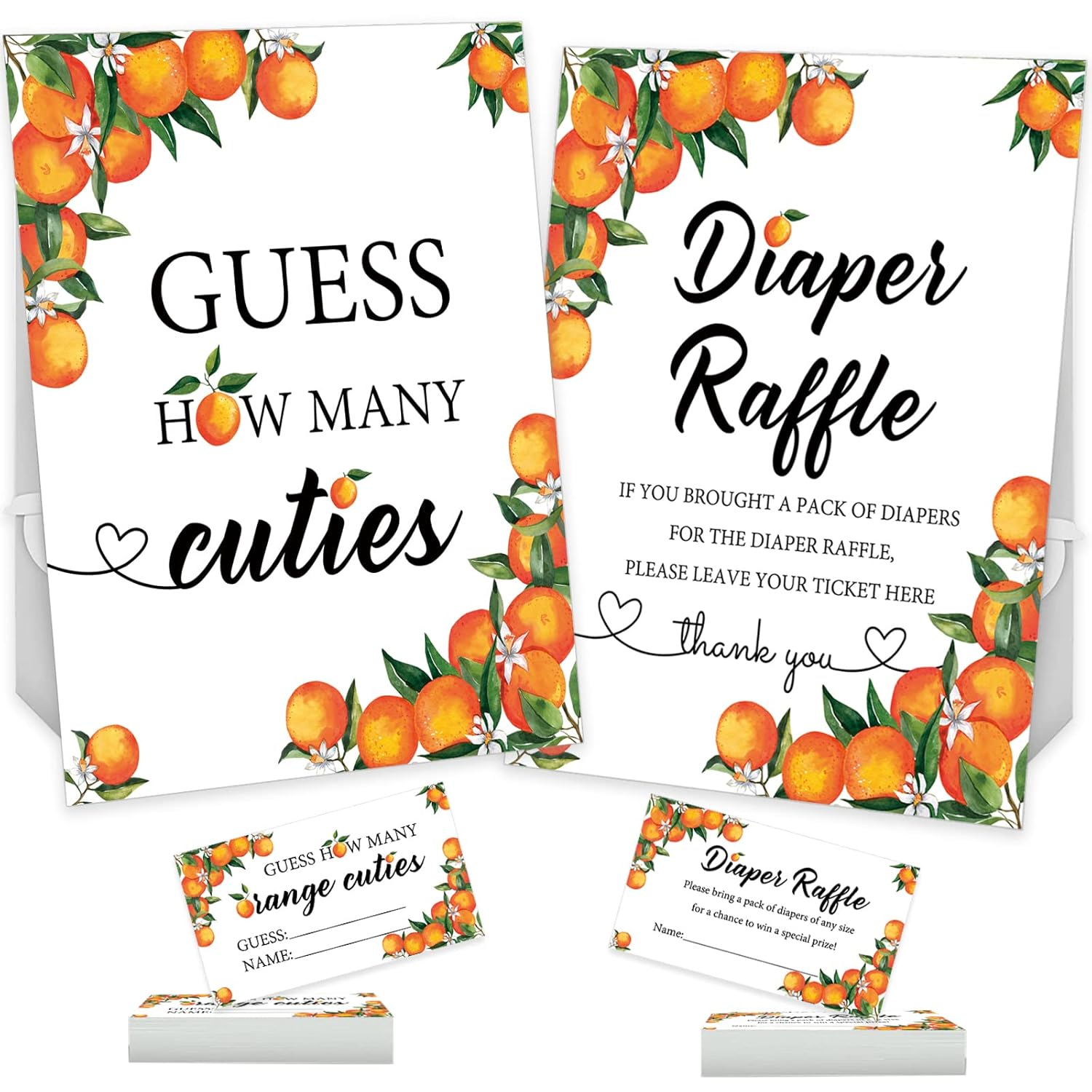 50 Little Cutie Orange Diaper Raffle Tickets And 1 Sign Baby Shower Games Orange Theme Guess How Many Cuties Sign With 50 Cards Baby Shower Candy Guessing Game