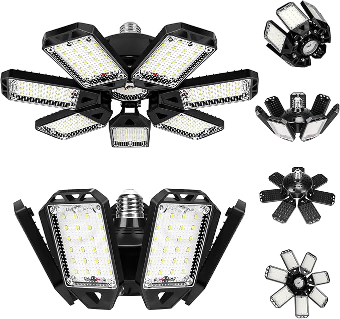 2 Pack 180W LED Garage Light Bulbs 18000LM 6500K Deformable Panel Shop Lights for E26 E27 Ceiling