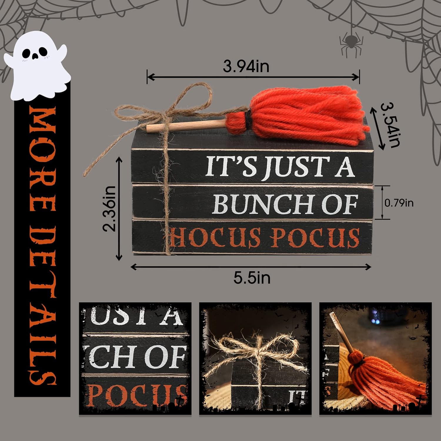 Halloween Wood Book Stack, Hocus Pocus Mini Faux Books Bundle, Halloween Tiered Tray Decor For Home Table Mantle Shelf