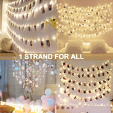100 Led 50 Photo Clips String Lights Holder 33Ft Starry Fairy Lights For Hanging Pictures Cards Memos Usb Powered With S