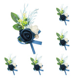 uxcell 6pcs Navy Blue Boutonnieres for Men, Artificial Flower Buttonholes Pocket Corsage with Boutonnieres Pins for Wedding Bride Groom Ceremony Anniversary Formal Party