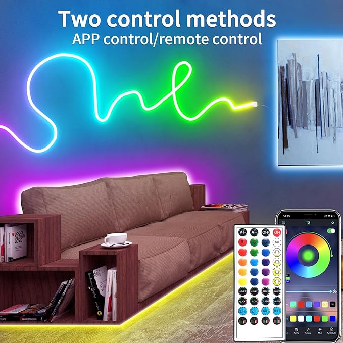 100FT RGB LED Neon Rope Lights App & Remote Control 24V IP65 Waterproof Flexible Strip Lights