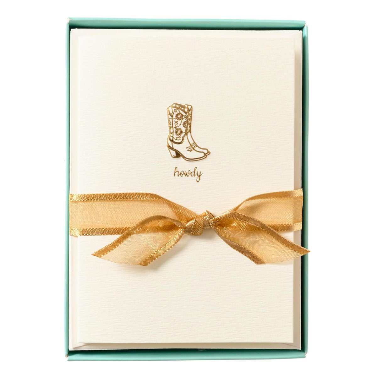 Cowgirl Boots Cards, Pack Of 10 Cards With Envelopes, All Occasion Greetings, Blank Inside, Gold Foil Embossing, La Petite Press Collection Boxed Set, 3.25" X 4.75"