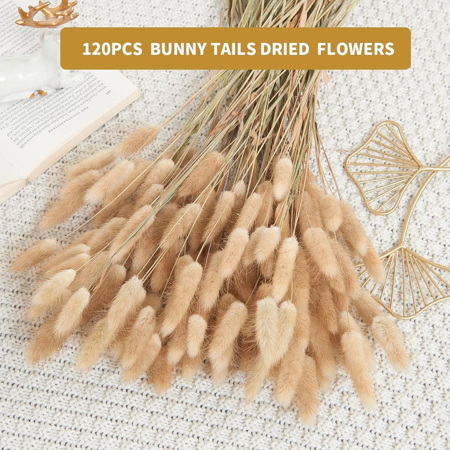 120Pcs 17" Bunny Tails Dried Flowers Brown Pampas Grass Natural Rabbit Tail Grass Dry Floral Arrangement For Boho Wedding Decor,Baby Birthday Party