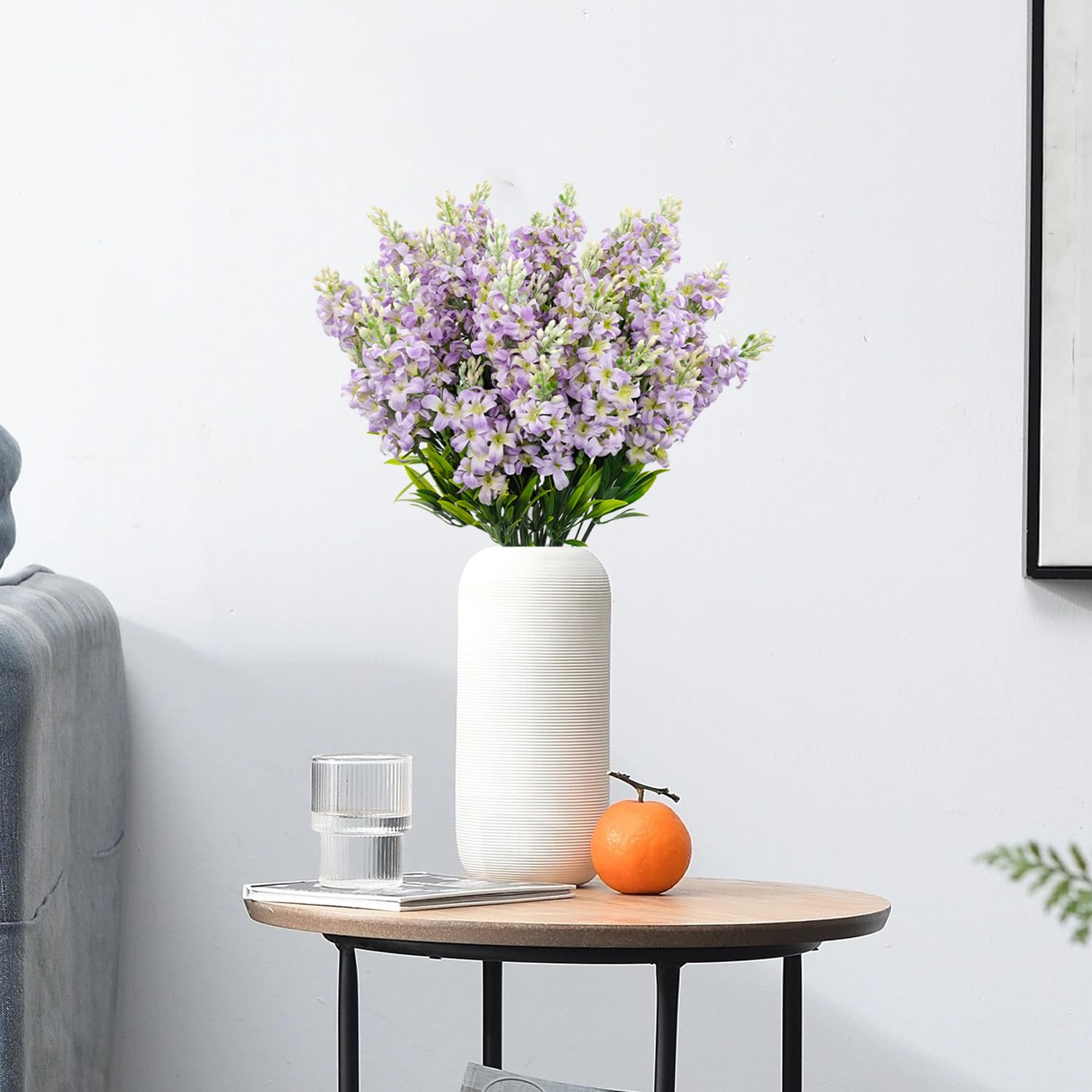 6 Bundles Artificial Lilacs Flowers Fake Silk Flower Faux Plastic Plant Floral Arrangement For Home Indoor Outdoor Garden Window Box Porch Pots Patio Planters Table Vase Decor(Purple)