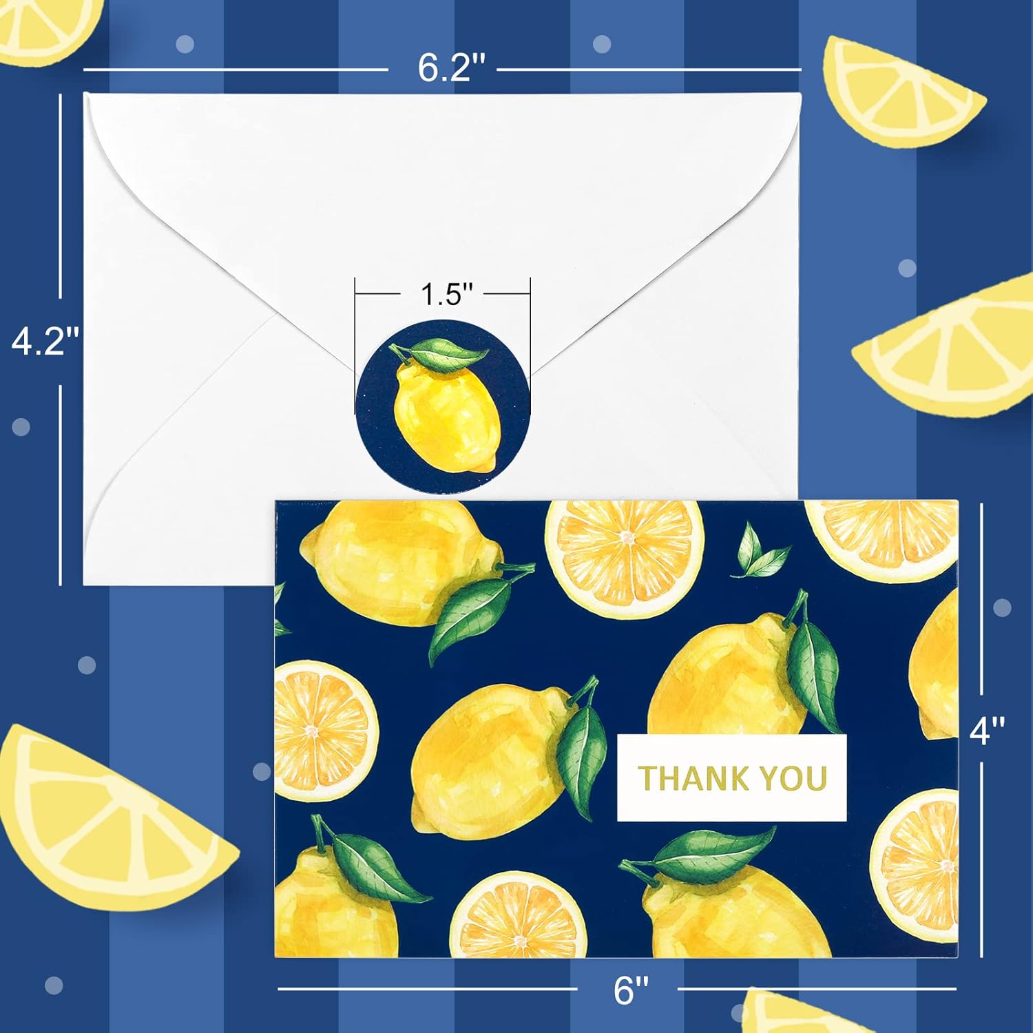 Lemon Thank You Cards Bulk 36 Pack Summer Thank You Cards With Matching Seal Stickers White Envelopes For Wedding, Baby Shower, Bridal Party And All Occasions