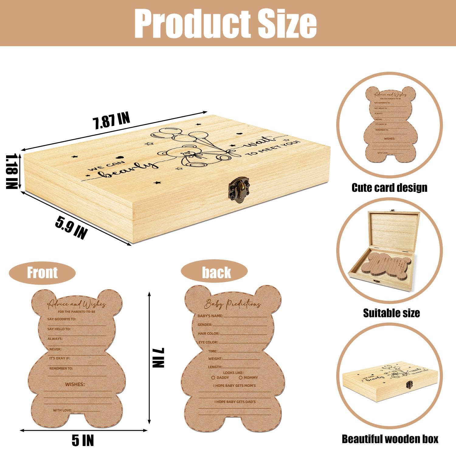 Teddy Bear Baby Prediction Cards- We Can Bearly Wait Baby Shower Games & Party Activity Decor- The Gender Neutral Teddy Decorations Gifts For Mommy To Be, Fun Baby Games Guessing Activities Box (5X7)