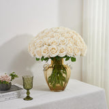 50Pcs Ivory Roses Artificial Flowers Bulk,Fake Roses Silk Flower With Stems Realistic Flowers For Wedding Centerpiece Home Party Decor