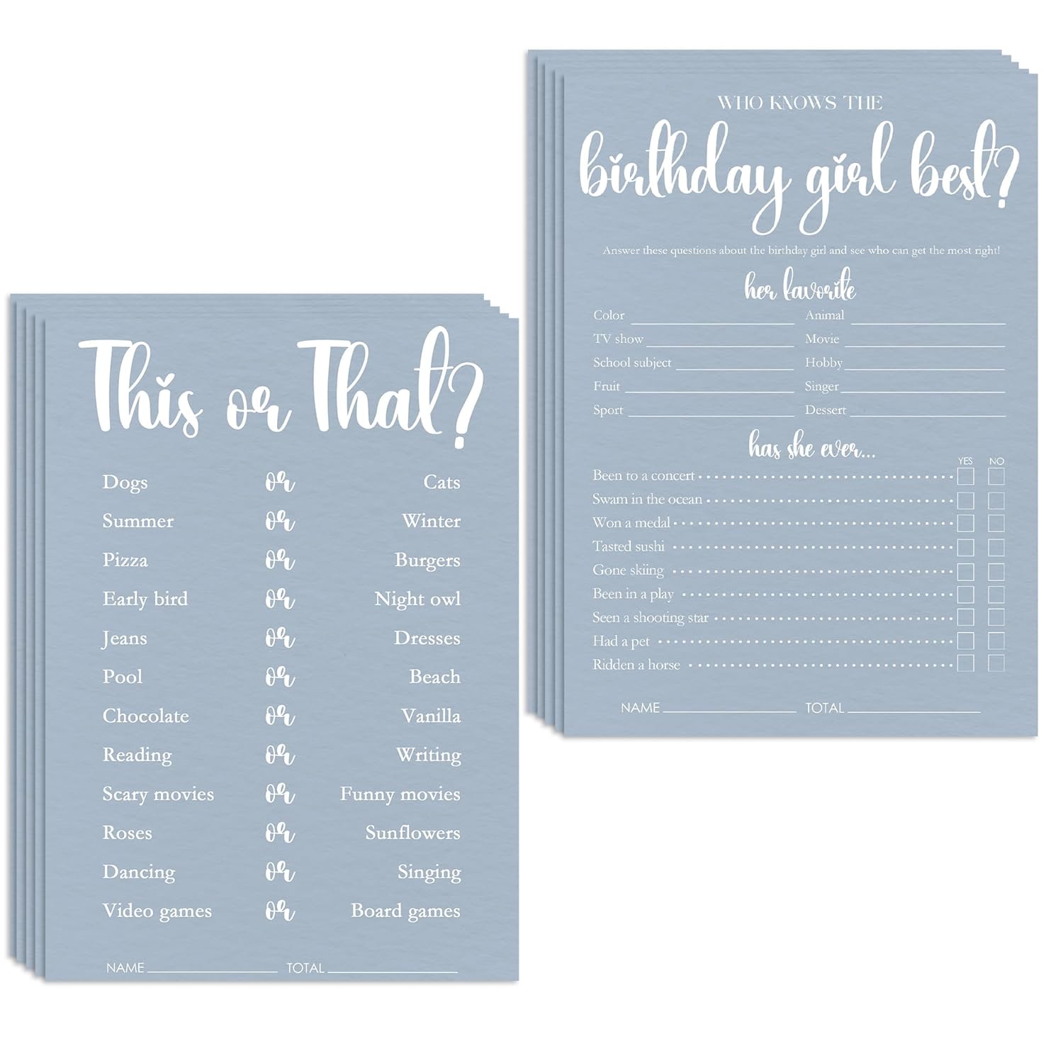 20Pcs Who Knows The Birthday Girl Best Theme Birthday Party Game Cards-3-In-1 Minimalist Blue Birthday Party Game Cards For Girls Teens Adult-Party Activity Supplies & Decorations?5 ''X7 ''?-A07
