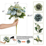 2 Packs Of Artificial Peony Flowers Silk Peonies Fake Flower Bouquet Arrangements For Home Wedding Party Decoration (Blue Green?2 Packs)