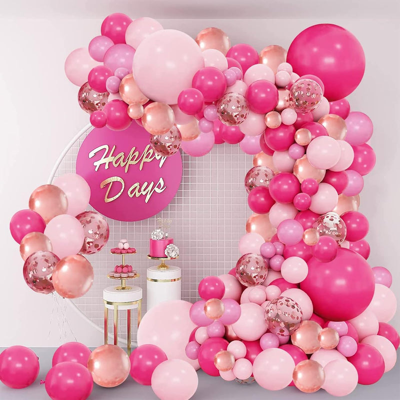 Pink Balloons Garland Arch Kit,154Pcs Hot Red Pink Light Pink Rose Gol