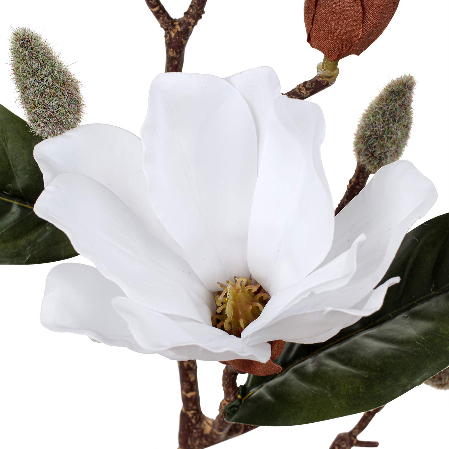 Magnolia Fake Flowers Artificial Flower Magnolia Stems 17.7" Real Touch Magnolia Flowers Branch For Office Vase Table Centerpiece-Fake Flowers Home Decor Beige White Magnolia-4Pcs