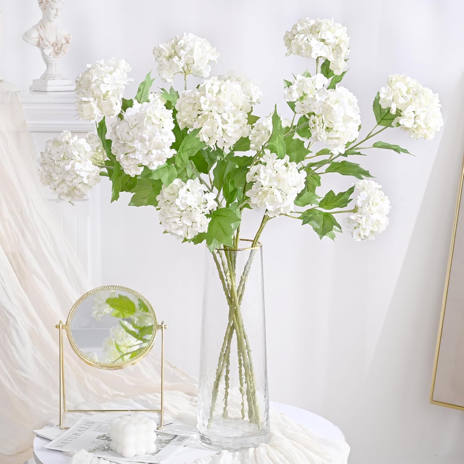 4Pcs Hydrangea Artificial Flowers, Real Touch Flowers, 26.8" Faux Hydrangea Flowers, Latex Real Touch Hydrangeas, Fake Flowers For Home Decor Party Bouquet Wedding Decoration, White