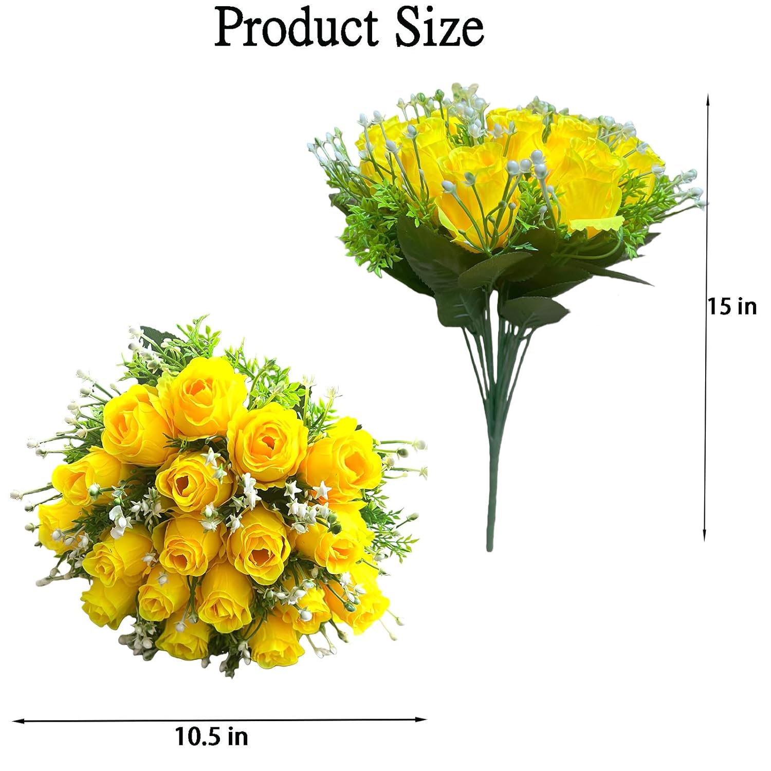 Artificial Flowers For Cemetery, Cemetery Flowers For Grave With 18 Silk Memorial Rose Flowers For Grave Vase Headstones Graveyard Decorations (Yellow)