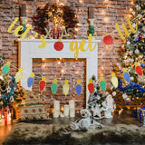 Gold Lets Get Lit Banner Christmas Party Banner, Let'S Get Lit Garland Christmas Holiday Banner For Ugly Christmas Sweater Party Decorations, Merry Friendsmas Christmas Party Decorations