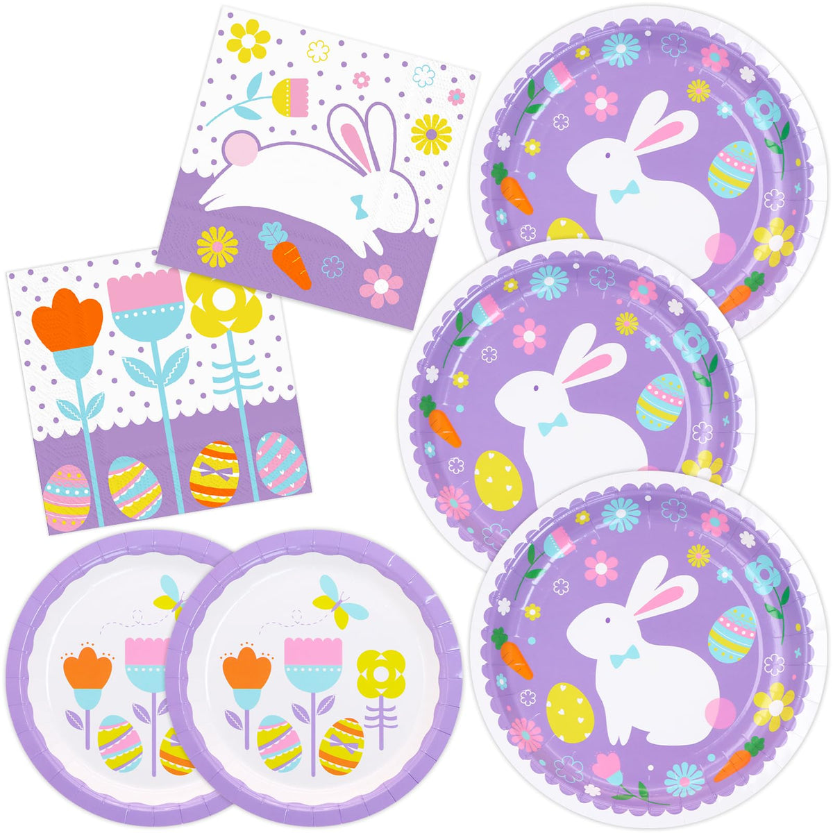 Happy Easter Party Supplies 150 Count, Easter Bunny Disposable Tableware Set 9" Paper Plates 7" Dessert Plates and 3 Ply Luncheon Napkins for Hip Hop Easter Party Decorations, Serve 50