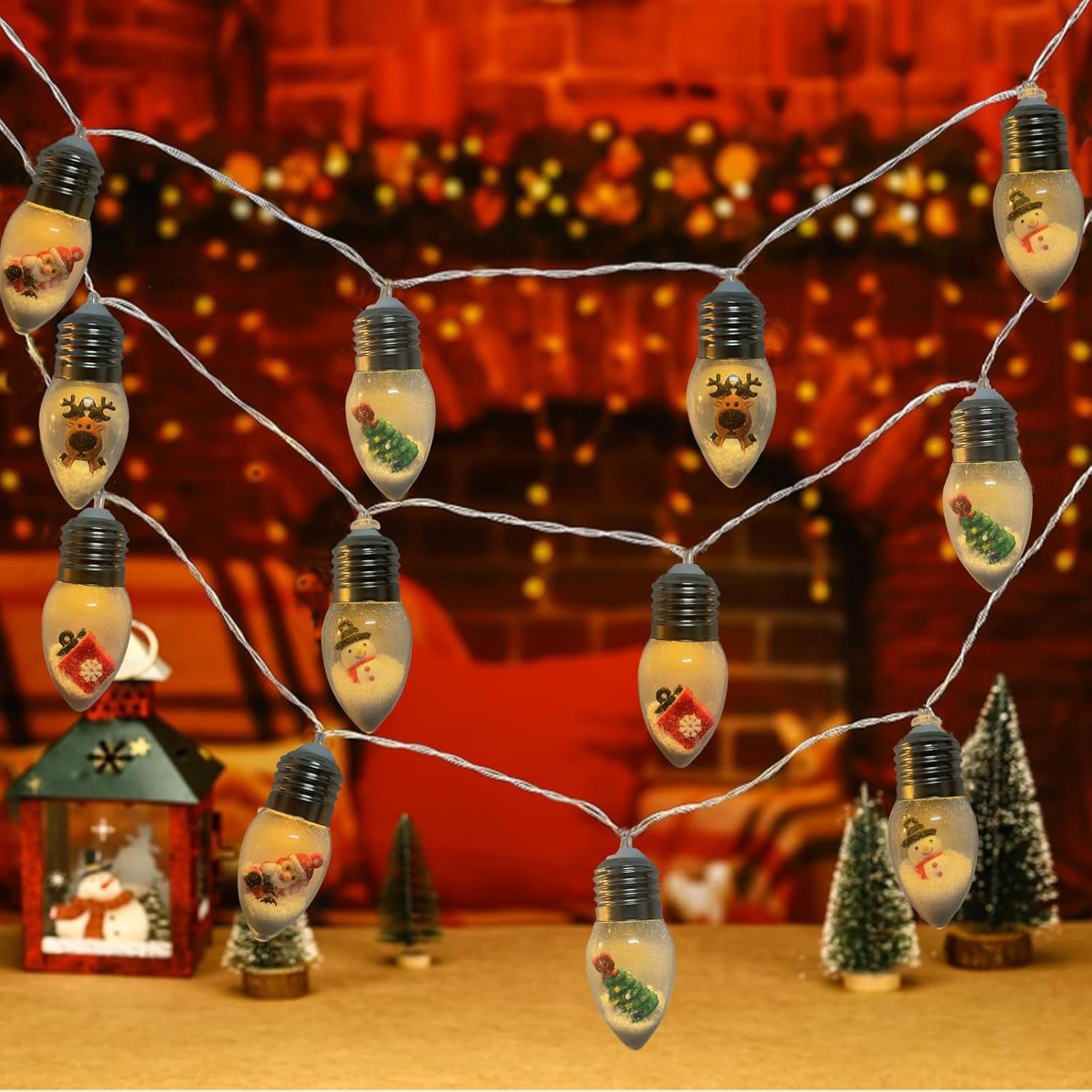 Christmas Lights Indoor Decorations 6.8 Ft 10 Led Snow Globe String Lights, Battery Powered String Light With Cute Ornam