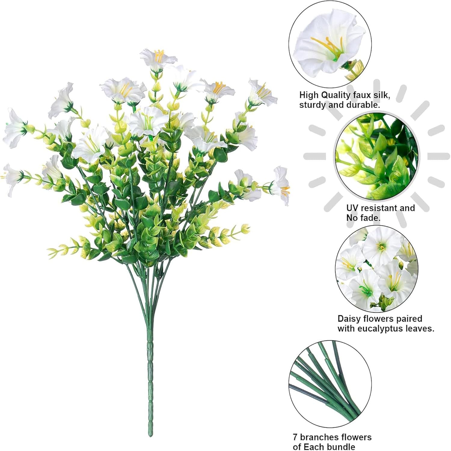 Artificial Flowers 12 Bundles Uv Resistant Fake Flowers No Fade Faux Plants For Outdoor Garden Porch Window Box Decoration (White)