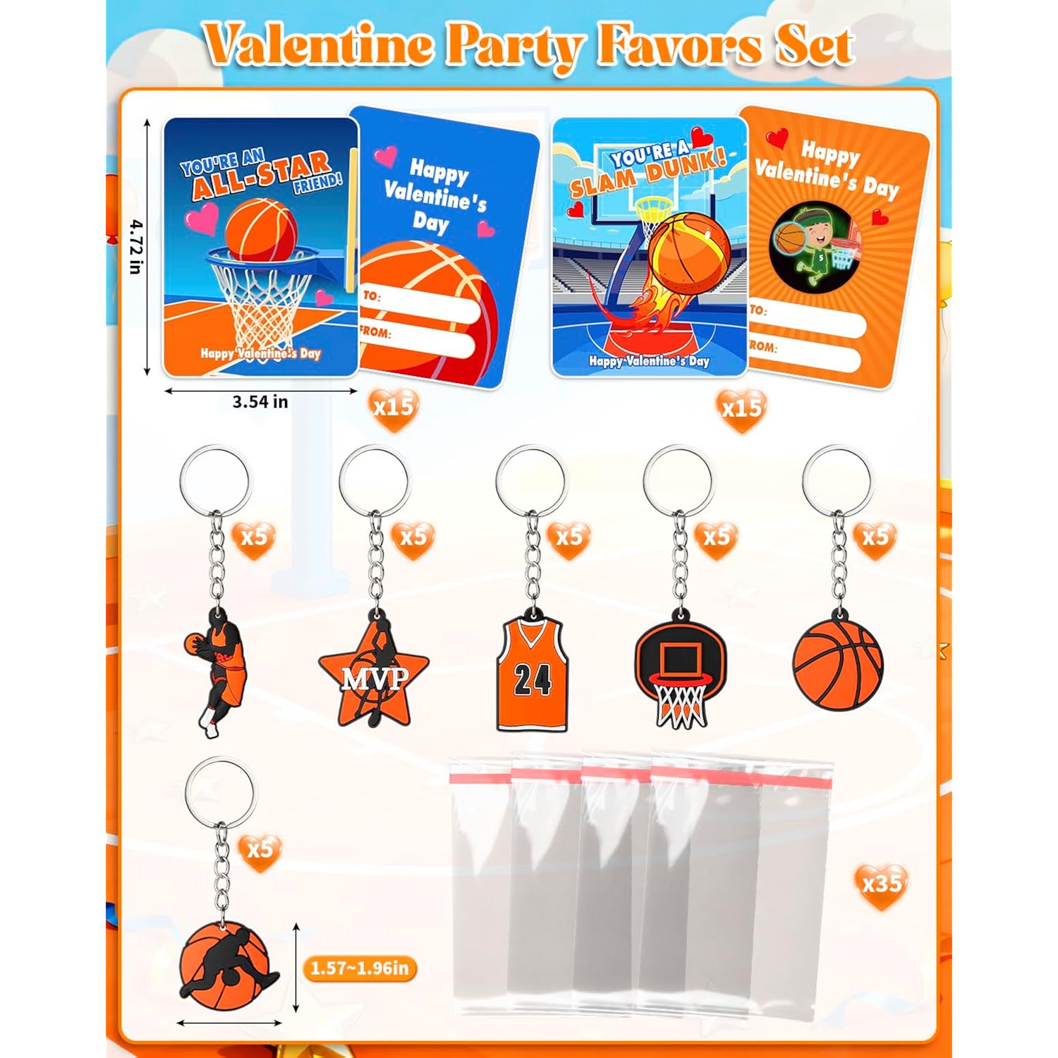 Valentines Day Cards For Kids Gifts: 30 Pack Sports Ball Basketball For Classroom School Valentines Day Gifts Exchange Sports Party Favors Bulk For Boys Girls Toddlers Kids